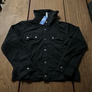 Adidas Blue Version Club TT Jacket Womens 10 Black Snap Front Track Top